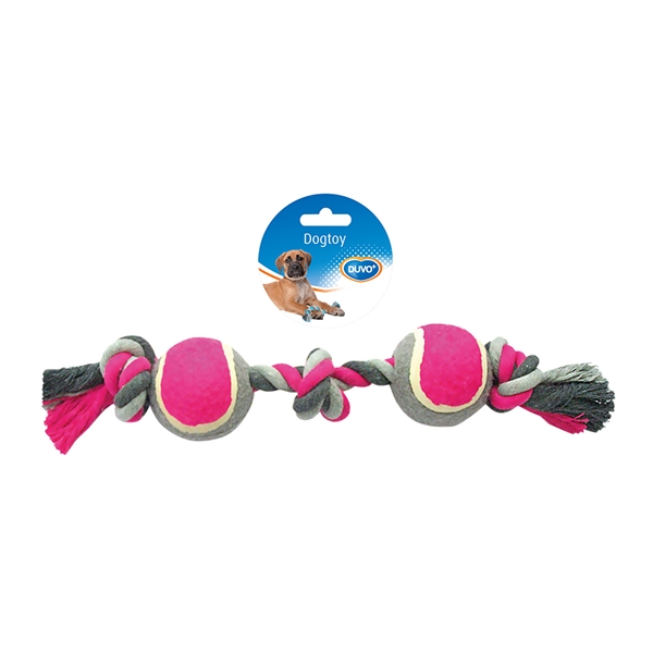 Duvo Igračka za pse u obliku pamučnog konopca sa tri čvora i dve teniske loptice  33cm